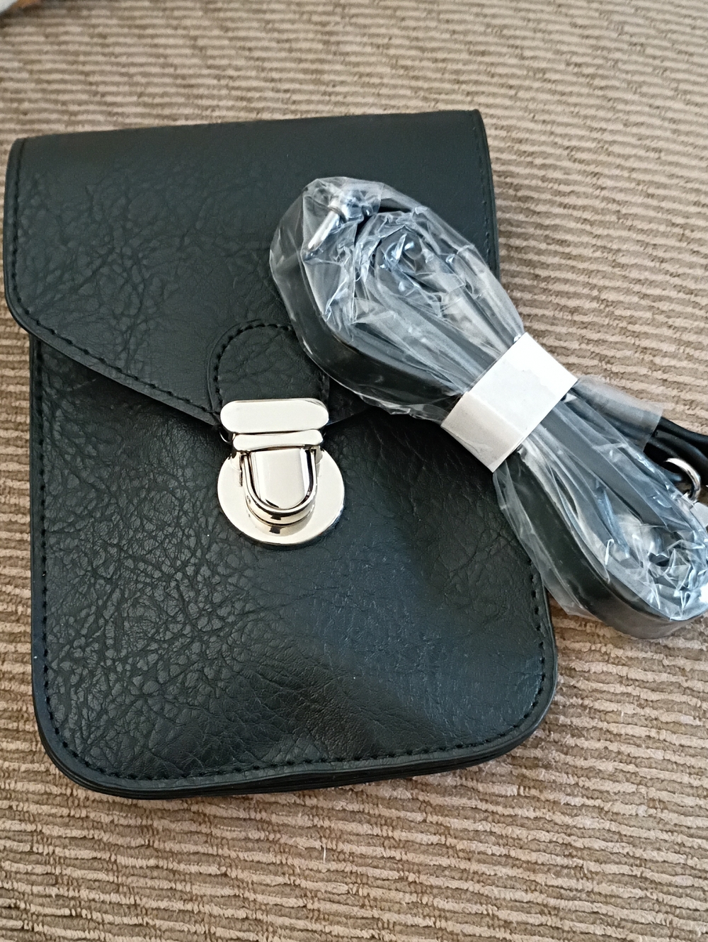 Black Mini Crossbody Bag with Silver Clasp